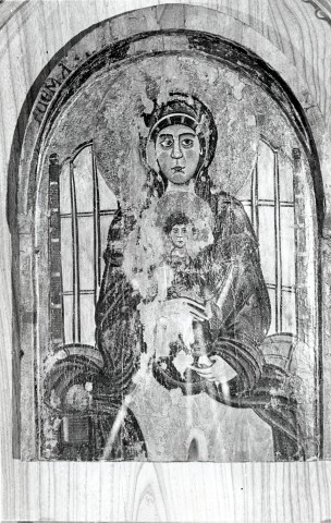 Anonimo — Anonimo umbro-marchigiano - sec. XIII - Madonna con Bambino in trono — insieme, dopo il restauro del 1969